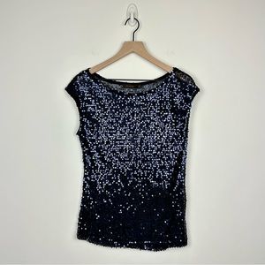 The Limited Blue Sequined Mesh Blouse, M